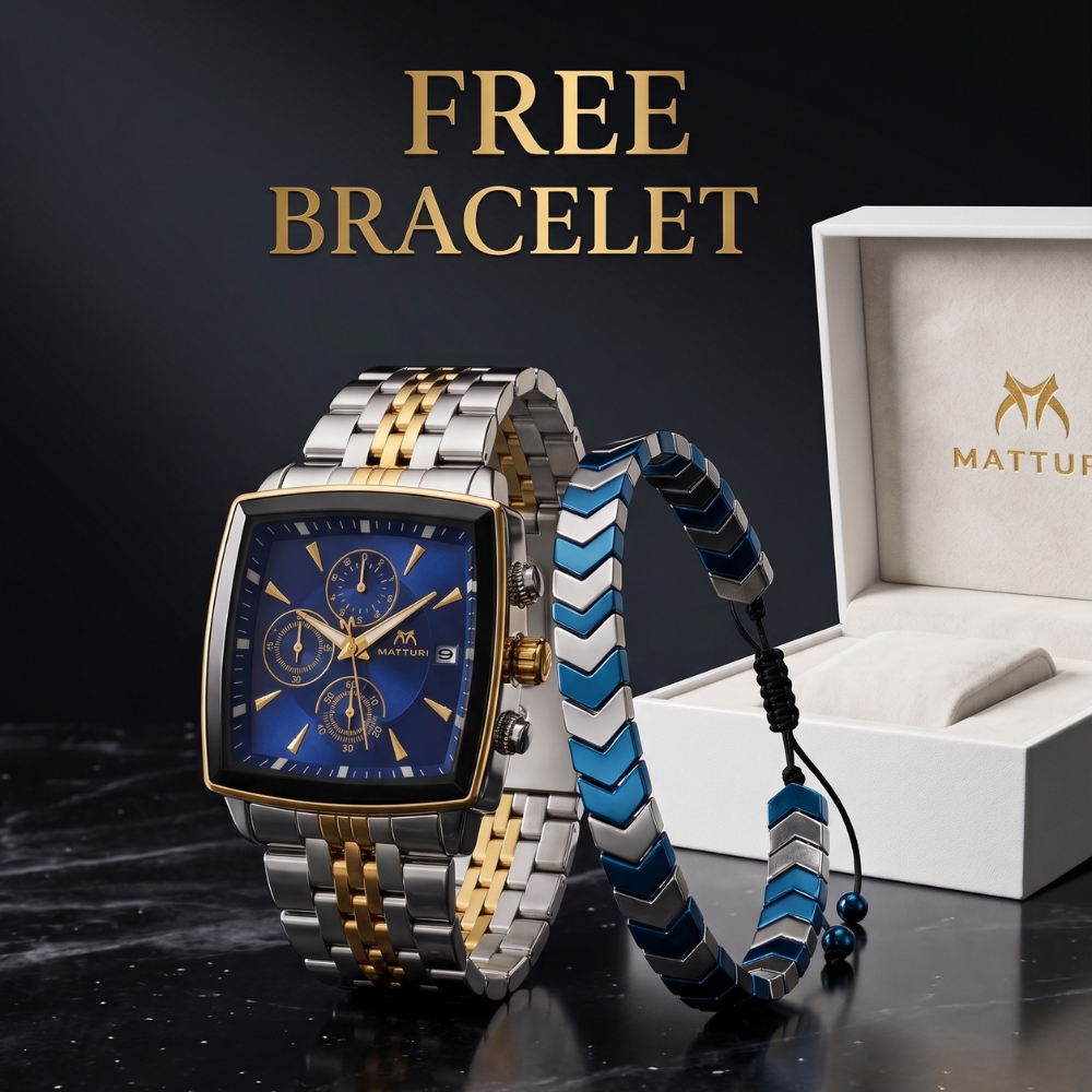 Matturi By Trendure Luxury Men's Square Chronograph Watch with Free Bracelet