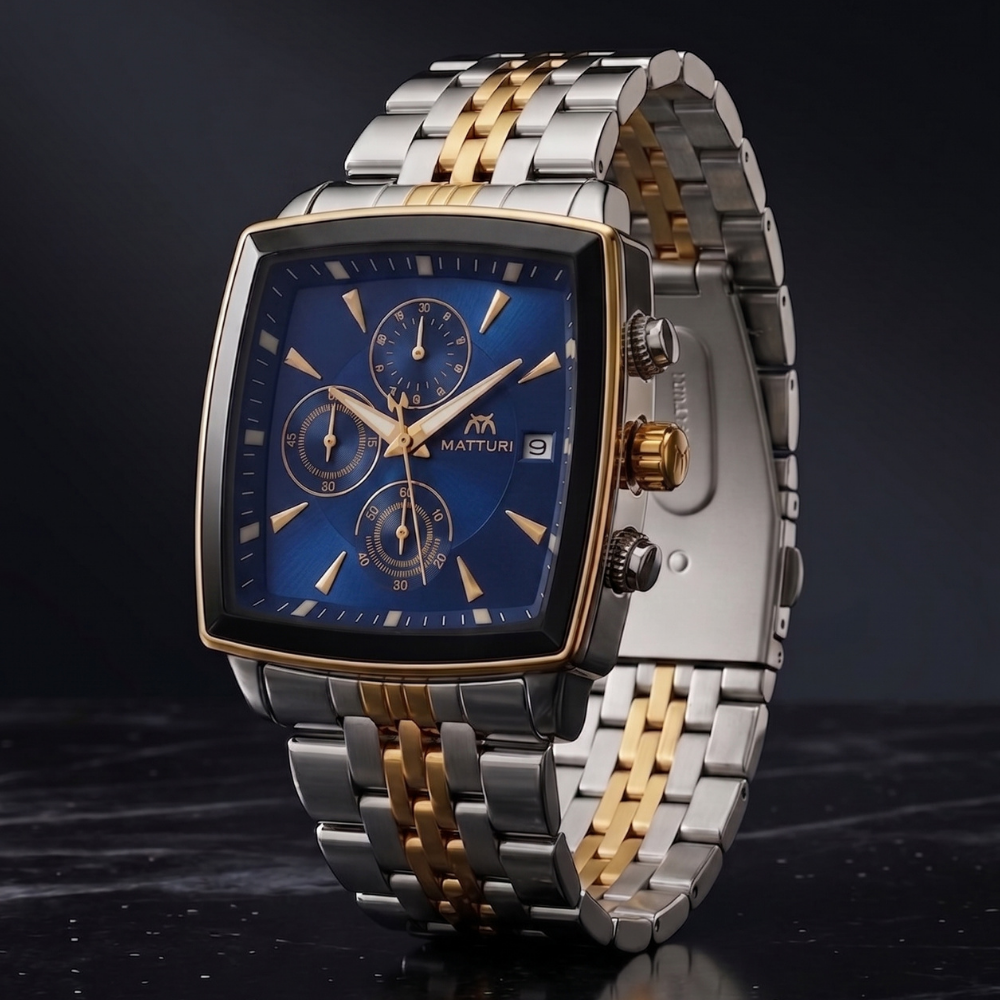 Matturi By Trendure Luxury Men's Square Chronograph Watch with Free Bracelet