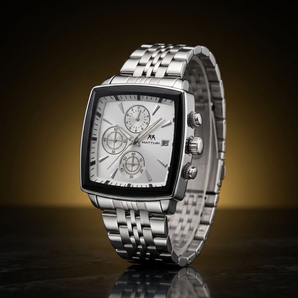Matturi By Trendure Luxury Men's Square Chronograph Watch with Free Bracelet