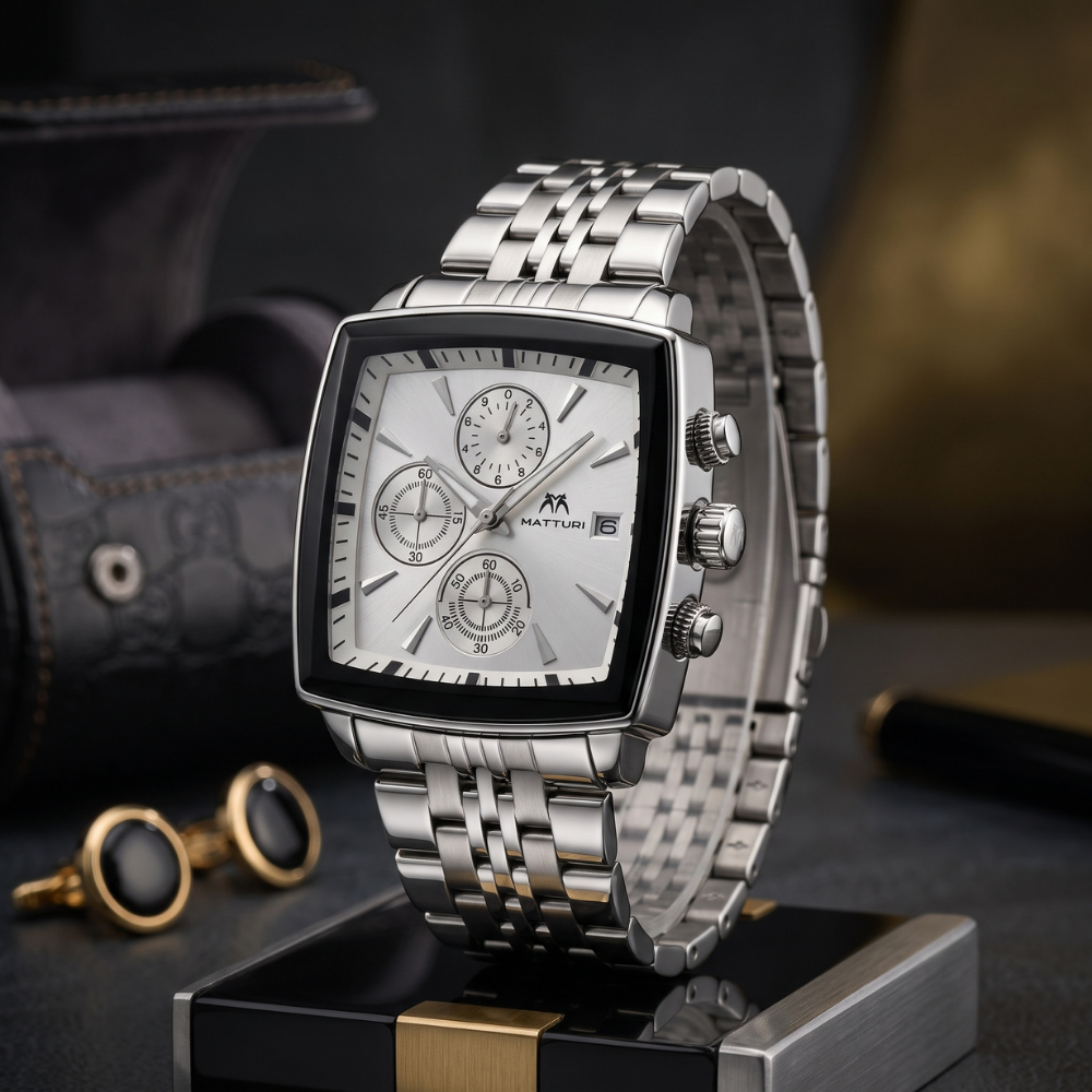 Matturi By Trendure Luxury Men's Square Chronograph Watch with Free Bracelet