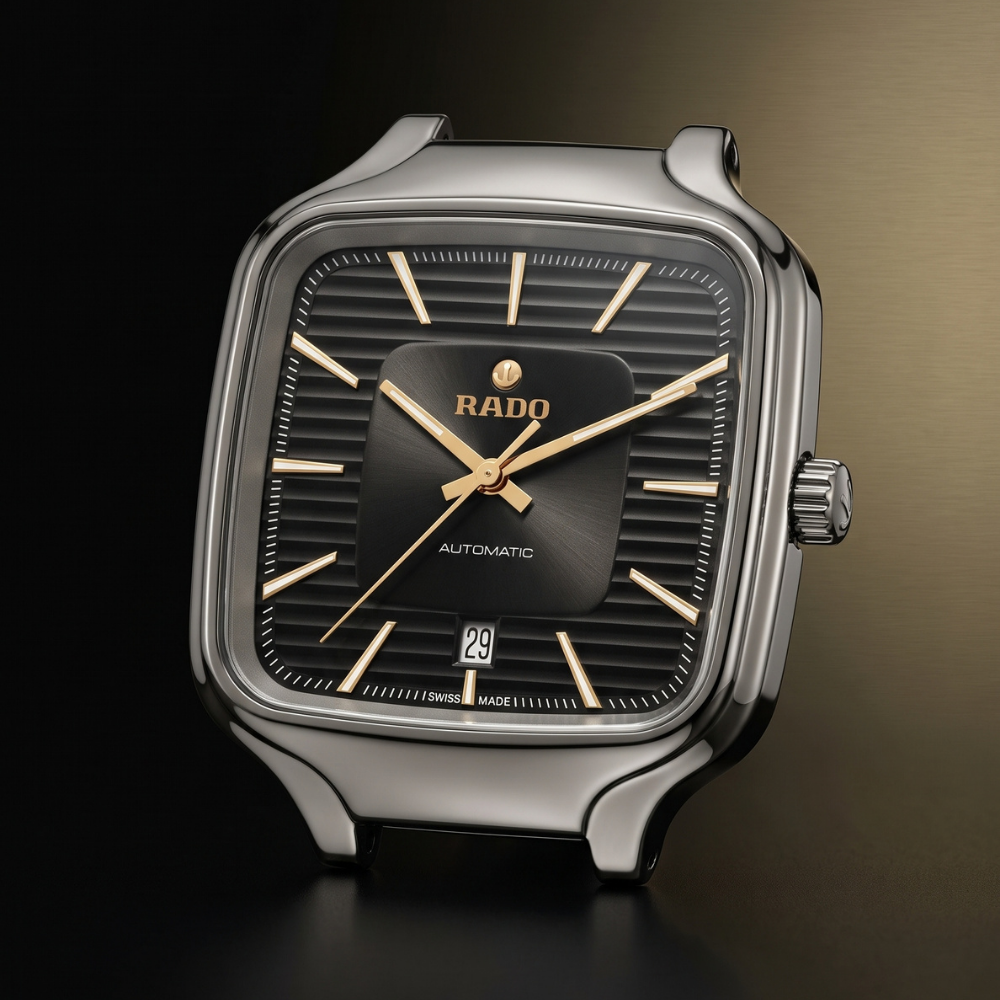 Rado By Trendure Luxury Men's Square Silver Watch with Free Bracelet