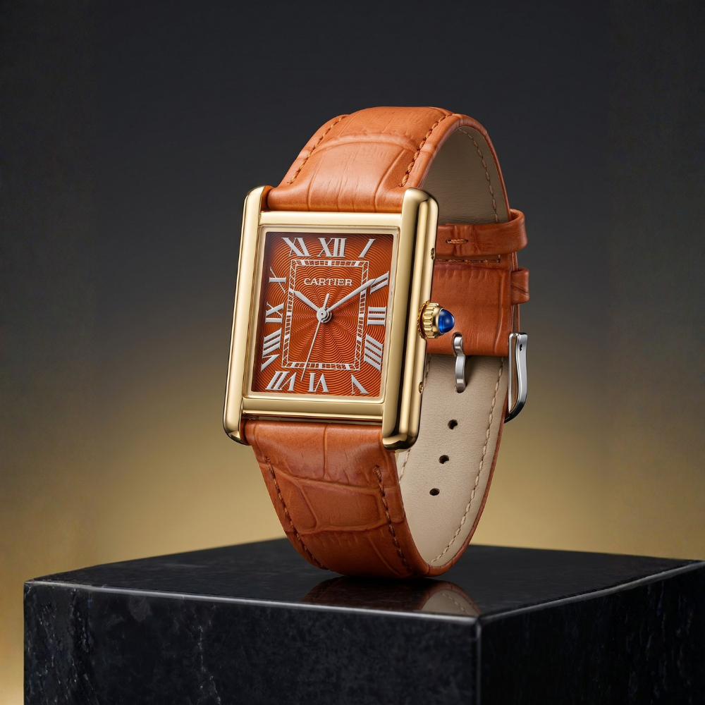 Cartier By Trendure Luxury Rectangular Leather Watch for Men With Free Bracelet