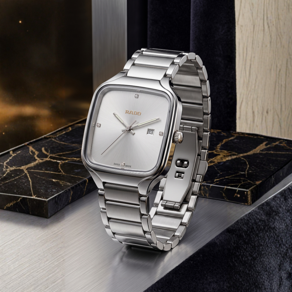 Rado By Trendure Luxury Men's Square Silver Watch with Free Bracelet