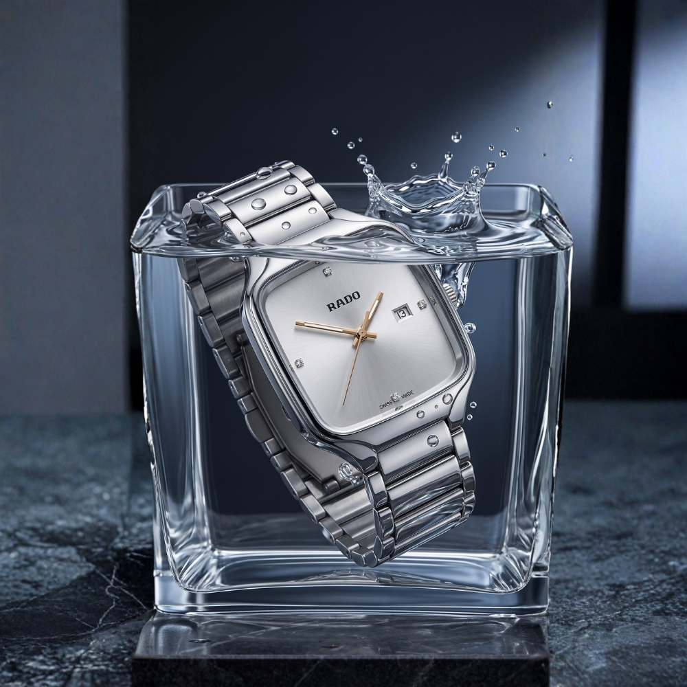 Rado By Trendure Luxury Men's Square Silver Watch with Free Bracelet