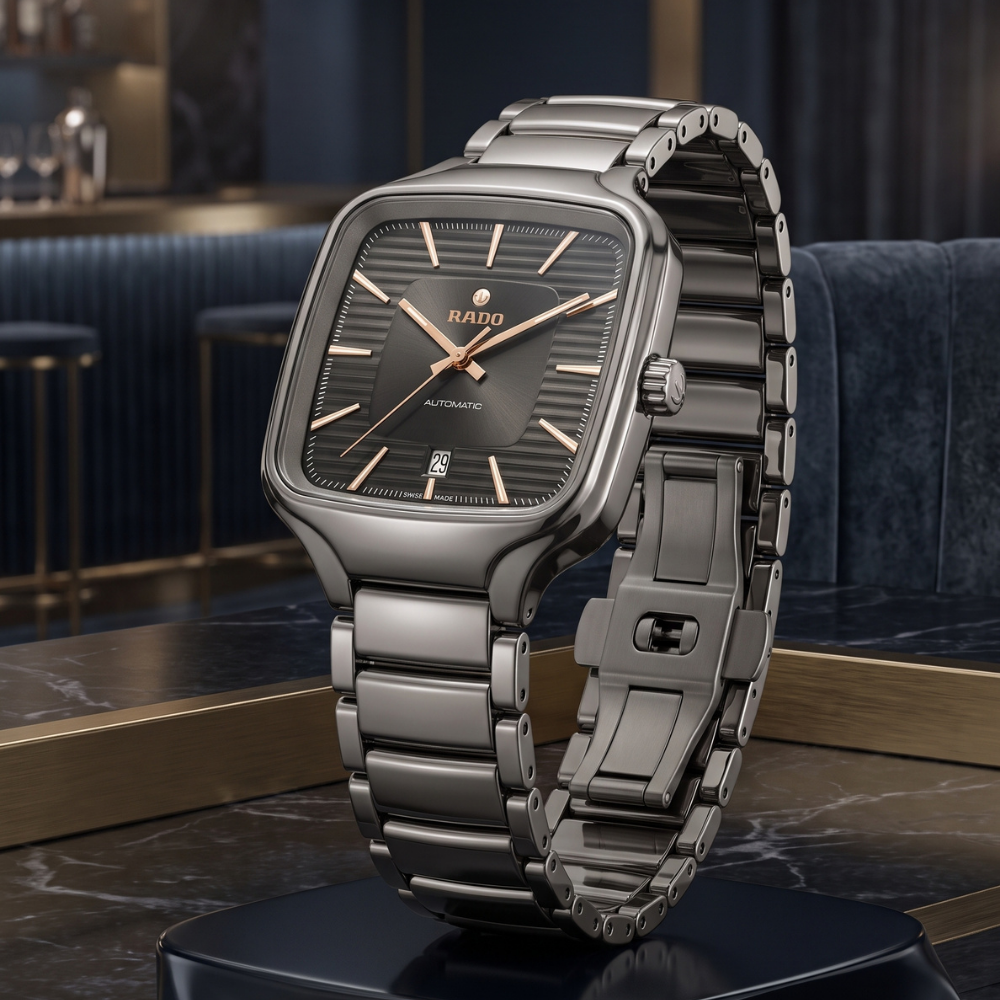 Rado By Trendure Luxury Men's Square Silver Watch with Free Bracelet