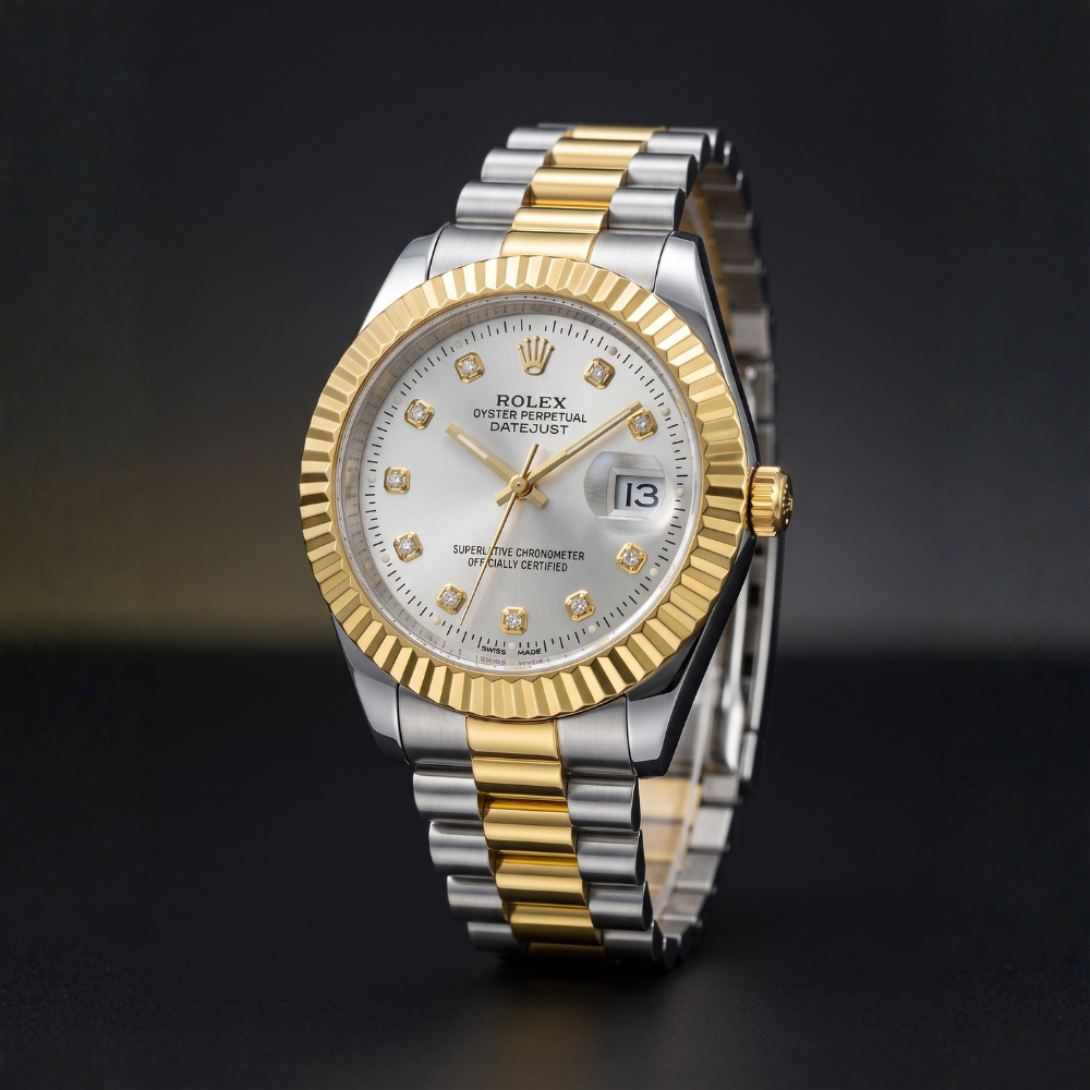 Rolex By Trendure Luxury Men's Two-Tone Gold Silver Watch With Free Bracelet