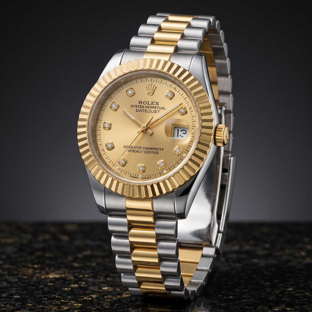 Rolex By Trendure Luxury Men's Two-Tone Gold Silver Watch With Free Bracelet