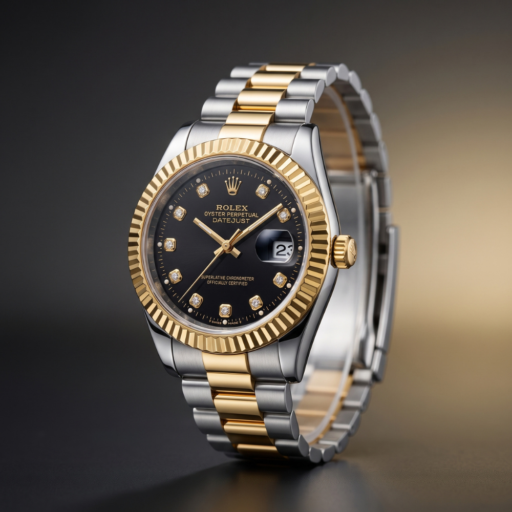 Rolex By Trendure Luxury Men's Two-Tone Gold Silver Watch With Free Bracelet