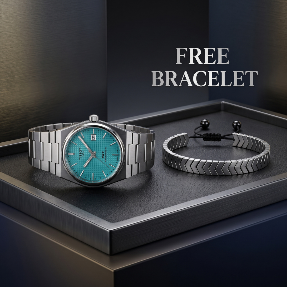 Tissot By Trendure Men's Blue Dial Stainless Steel Luxury Watch With Free Bracelet