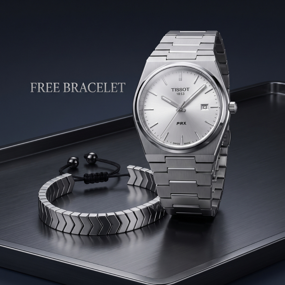 Tissot By Trendure Men's Blue Dial Stainless Steel Luxury Watch With Free Bracelet